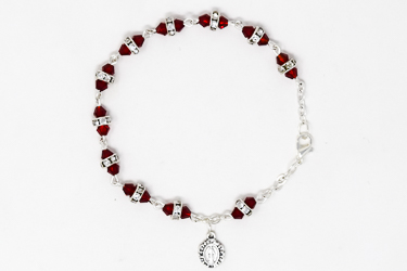 Red Miraculous Crystal Rosary Bracelet.