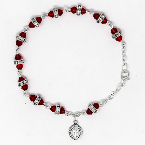 Red Miraculous Crystal Rosary Bracelet.