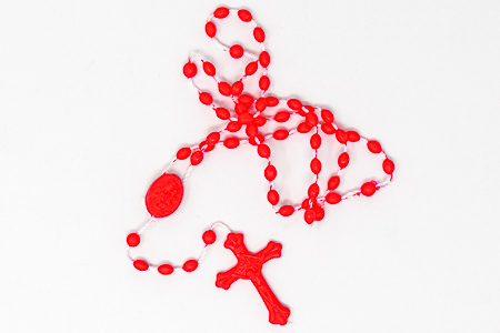 Plastic Corded Red Rosary.