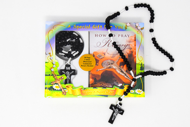 Rosary Booklet & Black Wooden Rosary.