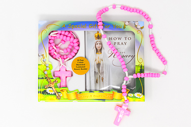 Rosary Booklet & Pink Wooden Rosary.
