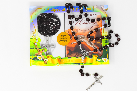 Rosary Booklet & Brown Wooden Rosary.