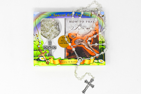 Rosary Booklet & Crystal Rosary.