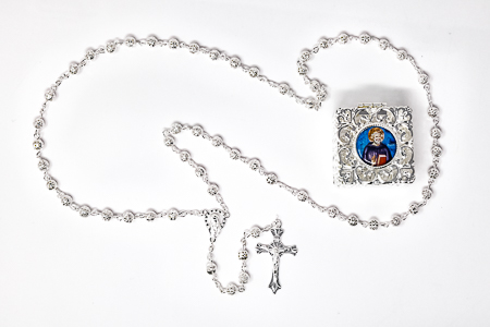 St Benedict Silver Rosary Box.