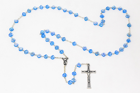 Blue Glass Cross Rosary Beads.