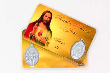 Sacred Heart of Jesus Laminated Prayer Card & Medal.