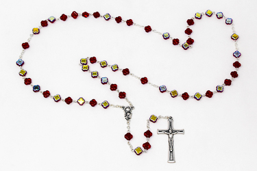Red Glass Cross Rosary Beads.