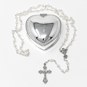 Communion Heart Rosary Gift Set.