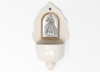 Silver Plated Divine Mercy Holy Water Font.