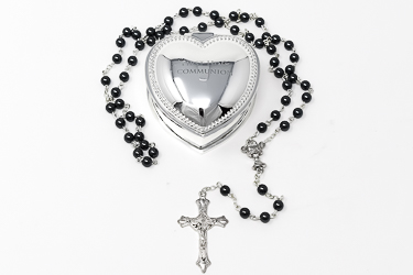 Communion Heart Rosary Gift Set.