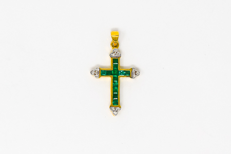 Real Emerald and Diamond Gold Cross.