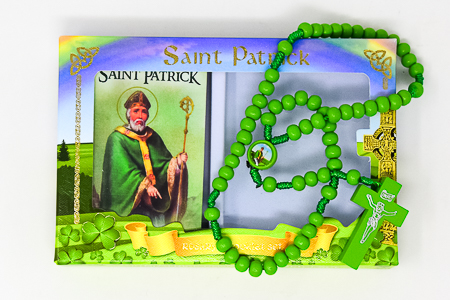 St.Patrick Booklet & Green Wooden Rosary.