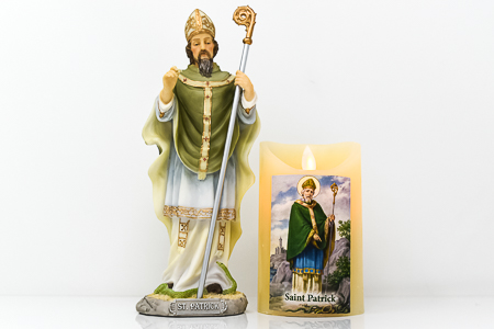 St.Patrick Statue + LED Candle.