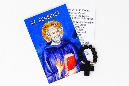 St Benedict Prayer Card & Rosary Ring.