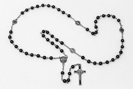 St Benedict Hematite Rosary Beads.