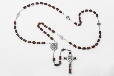 Saint Benedict Brown Wooden Rosary.
