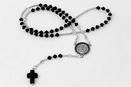 Sterling Silver St Benedict Cross Rosary.