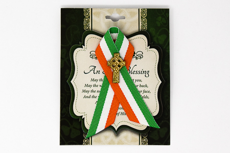 St.Patrick's Day Ribbon & Celtic Cross Brooch