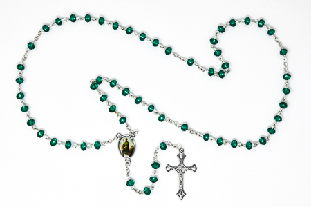 St. Patrick Glass Rosary Beads & Prayer Card.