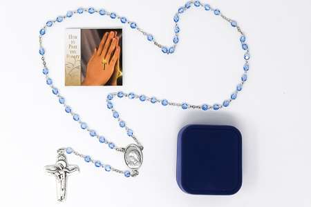 Blue Glass St Teresa Rosary Beads.