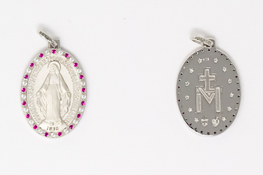 Miraculous Medal with Pink Crystals.