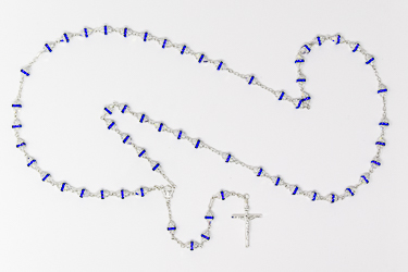 Silver Rosary with Blue Crystals.