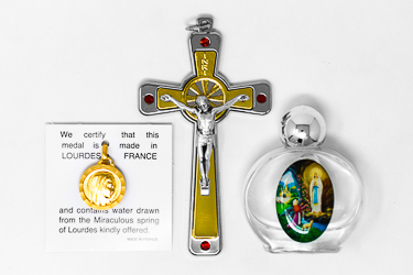 Swarovski Crucifix & Lourdes Water Gift Set.
