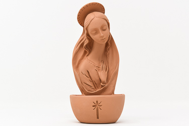 Terracotta Virgin Mary Font.