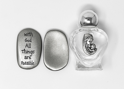 With God All Things Are Possible Pocket Stone & Lourdes Water.