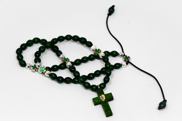 Wooden Elastic Green Lourdes Rosary Beads.