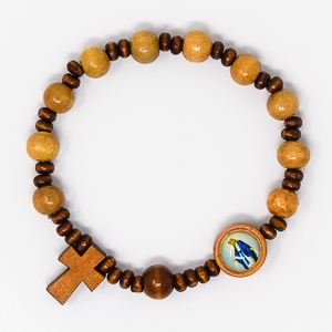Wooden Elastic Cross Rosary Bracelet.