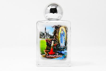 Lourdes Water in a Apparition Glass Bottle (White Top)