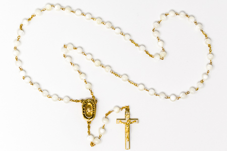 Mother of Pearl Gold Lourdes Water Rosary.