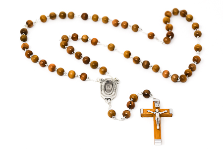 Olive Wood Lourdes Water Rosary Beads.
