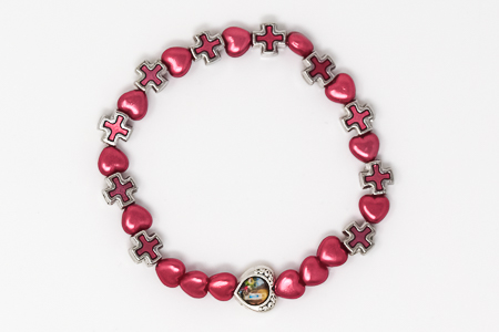 Single Decade Heart Rosary Bracelet.