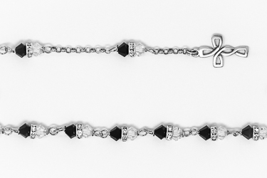 Black Swarovski Crystal Silver Rosary Bracelet