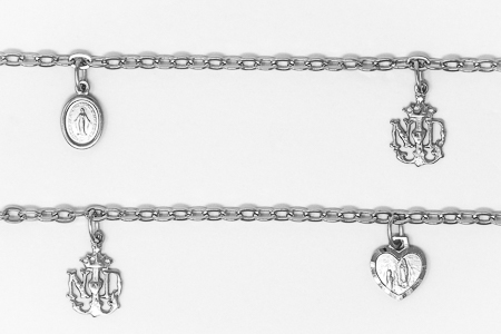 Lourdes Emblem Sterling Silver Bracelet with 3 Medals