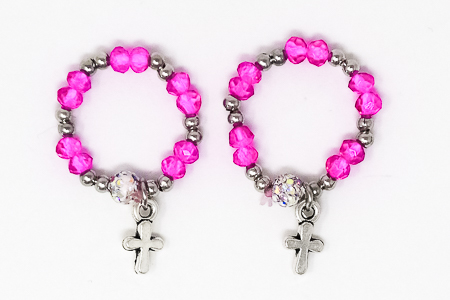 Pink Crystal Finger Rosary Ring.