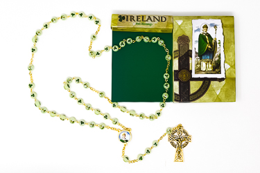 Shamrock Rosary beads Boxed.