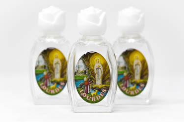 3 Color Glass Oval Holy Water Bottles with Lourdes Water 