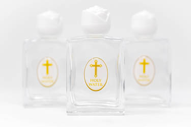 3 White Cross Glass Holy Water Bottles 