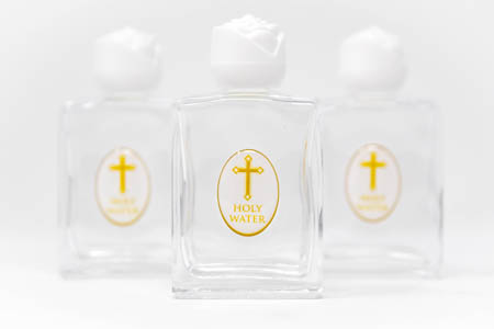 3 White Cross Glass Holy Water Bottles 