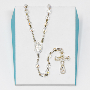 925 Tin Cut Crystal Rosary.