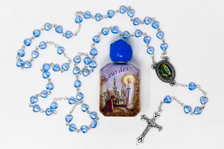 Heart Rosary & Lourdes Water Gift Set.