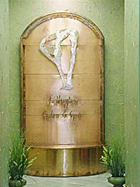 Inlaid copper on copper wall fountain